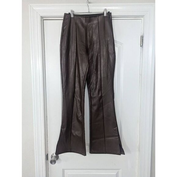 Abercrombie & Fitch Vegan Leather Pants women's size Med brown flare high rise - Picture 1 of 7